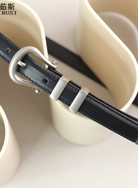 2025新款皮带女款银扣腰带搭配牛仔裤头层牛皮女裤带复古装饰黑色
