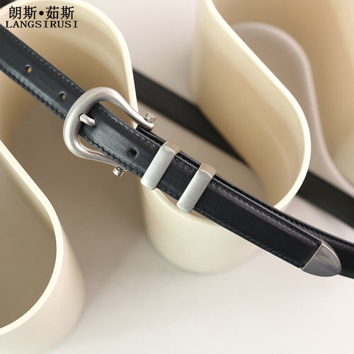 2025新款皮带女款银扣腰带搭配牛仔裤头层牛皮女裤带复古装饰黑色