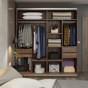 极速简约现代烤漆推拉门衣柜北欧卧室轻奢移门P滑门整体大衣橱定