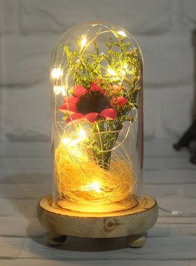 极速厂货干花装饰微景观 黄色太阳花diy玻璃罩手工V制作永生花台