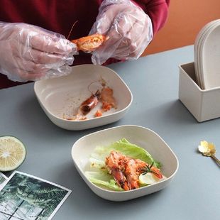 极速7Pcs Square Wheat Straw PlEates Pasta Salad Bowls