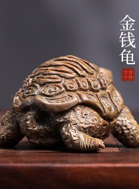 极速天然绿檀木雕乌龟手把件富甲天下摆件金钱龟文玩W寓意中式送