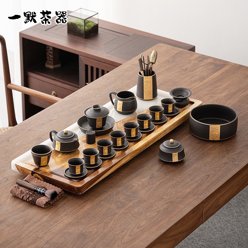 极速轻奢手工如意紫砂鎏金鎏银套装礼盒J办公家用功夫茶具茶壶盖