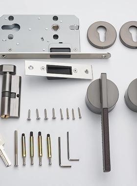 极速欧式内磁吸1门锁室手灰色卧B室静音磁力分体锁家约用简木门把