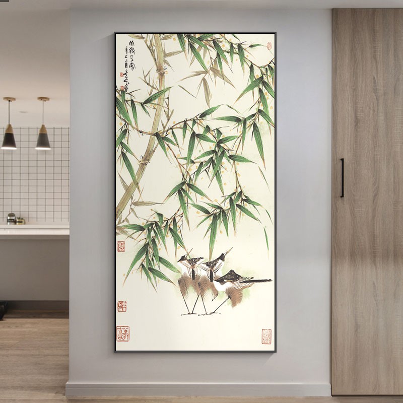 新品竹报平安入户玄关装饰画新中式客厅背L景墙挂画中国风茶室招