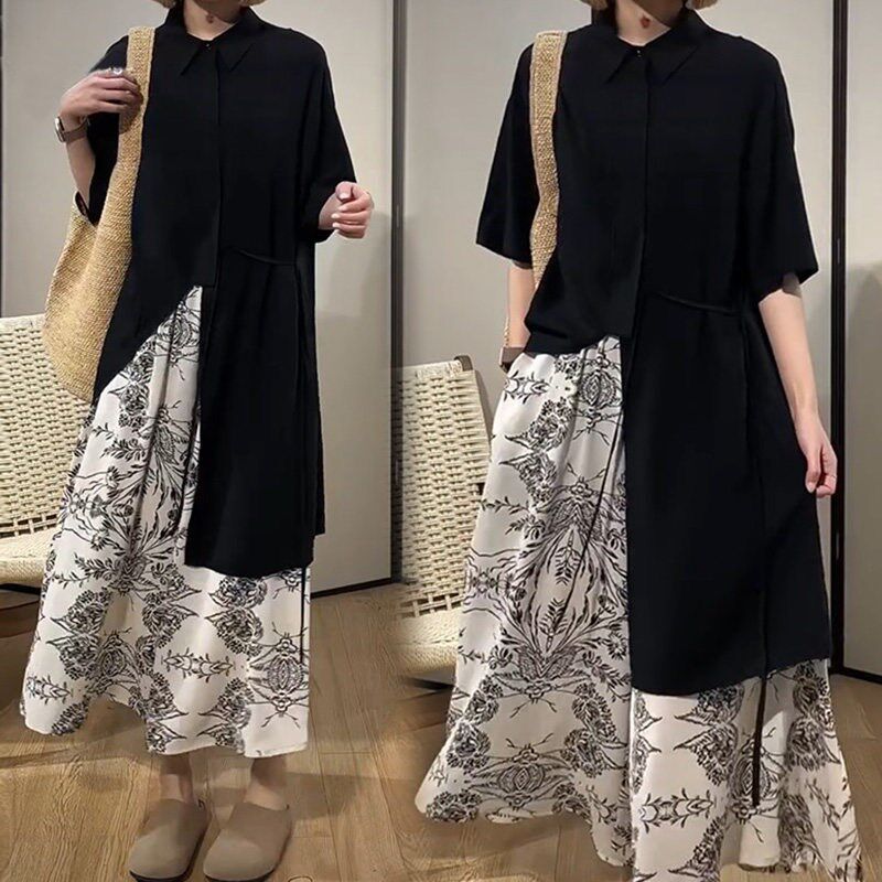 新品孕妇b装夏套装2025新款设计感不规则衬衫慵懒风复古国风裤子