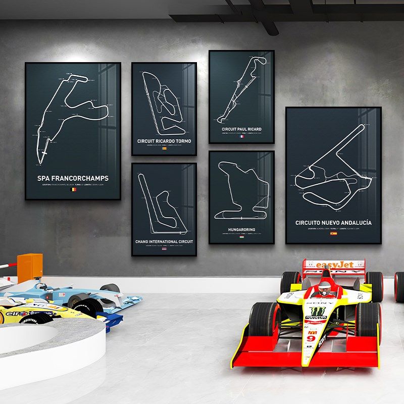 极速工业风墙面装饰F1赛车道挂画卡丁车赛道装饰U画周冠宇海报汉