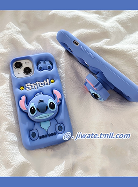 卡通蓝色史迪仔支架适用三星s25手机壳s23ultra超萌可爱小怪兽s24+立体软硅胶套s21全包S22FE防摔A54日韩女款