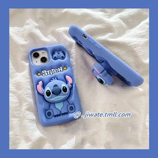 卡通蓝色史迪仔支架适用三星s25手机壳s23ultra超萌可爱小怪兽s24 立体软硅胶套s21全包S22FE防摔A54日韩女款