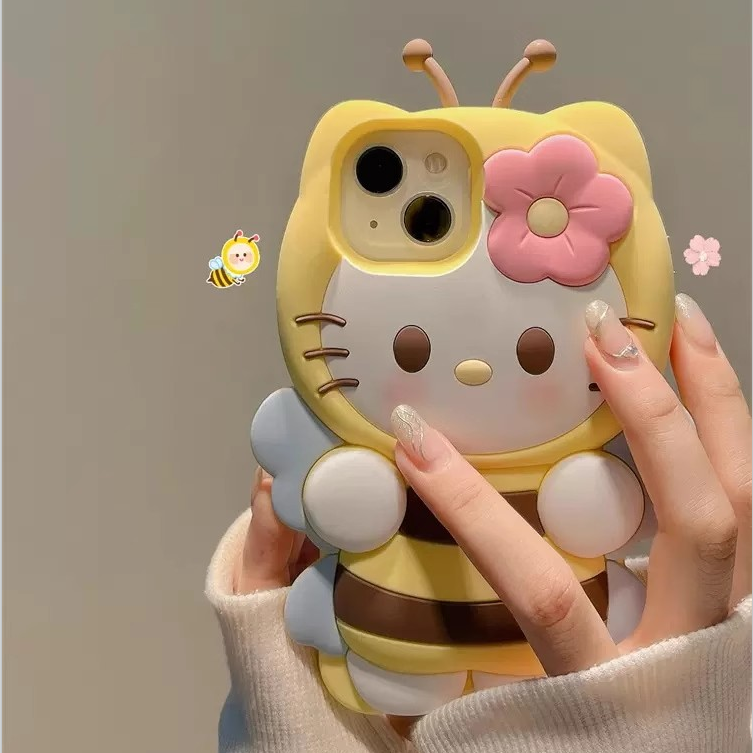 立体可爱小蜜蜂kt猫咪适用苹果16promax手机壳iPhone15硅胶14软套13mini卡通12全包i7/8plus防摔11女款xs超萌