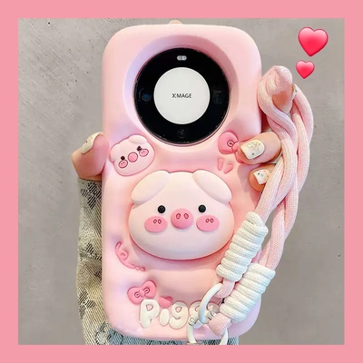 立体粉猪支架软硅胶手机壳女全包