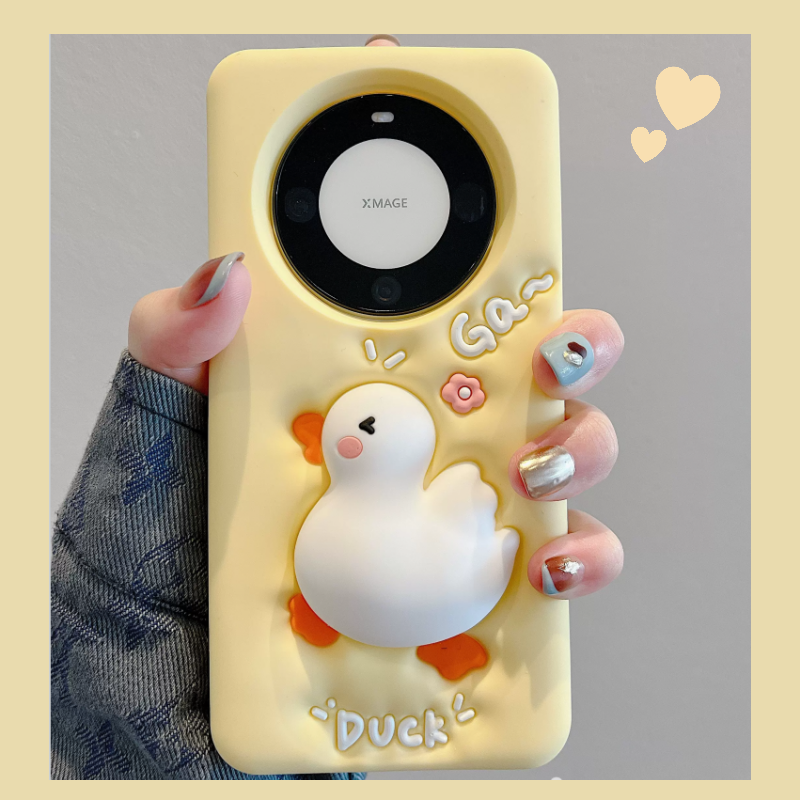 卡通奶油黄捏捏鸭子软硅胶手机壳