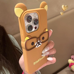 卡通立体戴眼镜轻松熊适用苹果16手机壳iPhone17promax硅胶14plus软壳15全包13防摔11可爱12男8女款5s/4s情侣