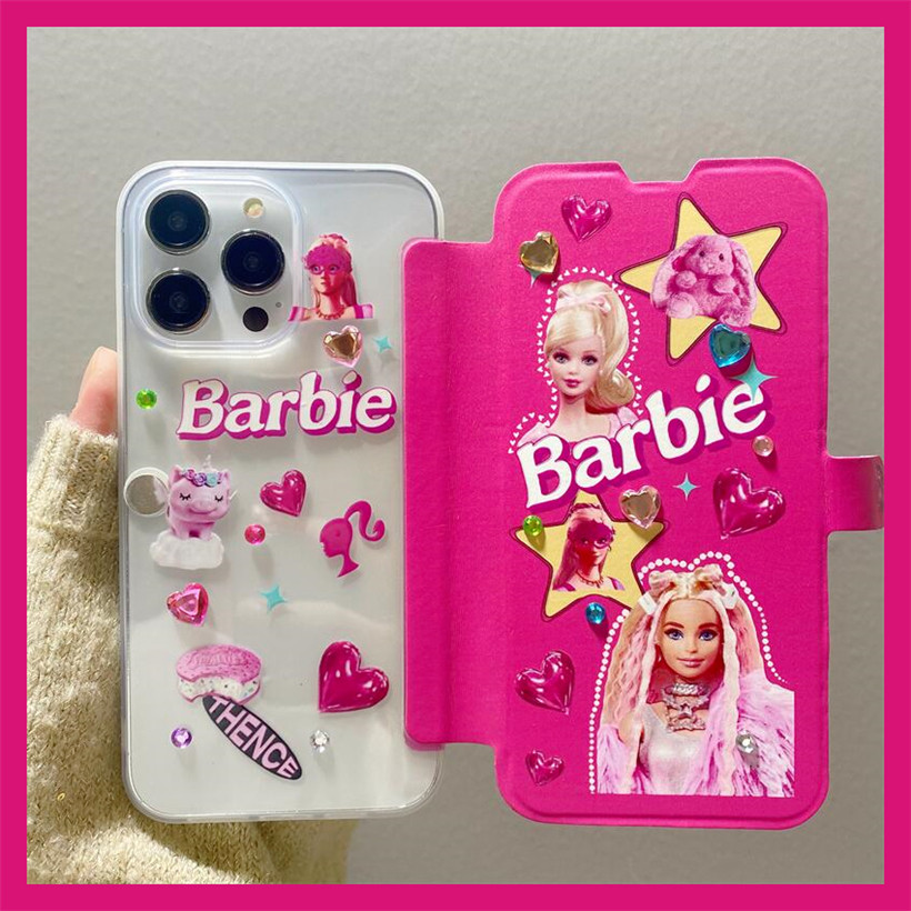 辣妹粉可爱芭比娃娃公主适用苹果14手机壳iPhone13全包防摔12女款11贴钻13promax透明软壳14promax翻盖皮套潮