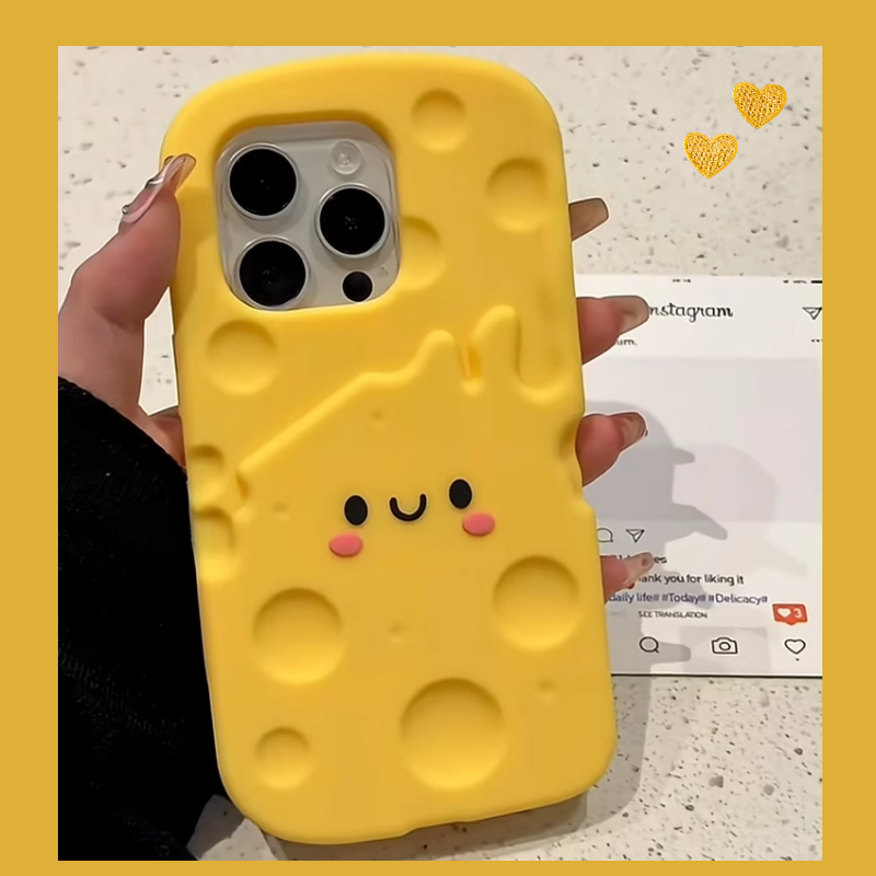 卡通立体黄色奶酪芝士表情适用iphone17promax手机壳苹果15可爱16软硅胶套14全包13防摔12p日韩女款16pro创意