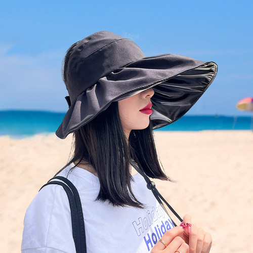 网红日本女大沿黑胶空顶防晒帽子