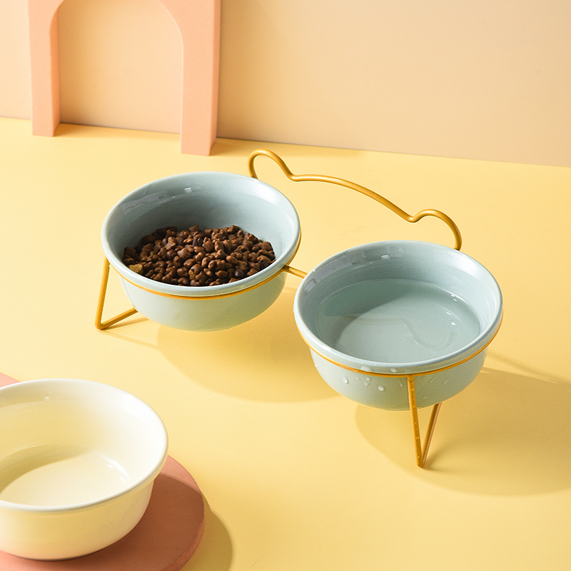 挣乾陶瓷防黑下巴宠物双碗
