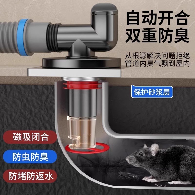 洗衣机地c漏断层延长管接头排水管下水三通防臭防溢水卫生间