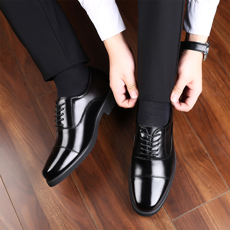 头层牛皮商务正装三接头皮鞋男士透气英M伦德比西装鞋爸爸男鞋