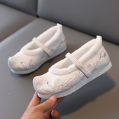 儿童绣花鞋 加绒红色国风女宝宝配汉服鞋 女童过年鞋 冬季 子拜年布鞋