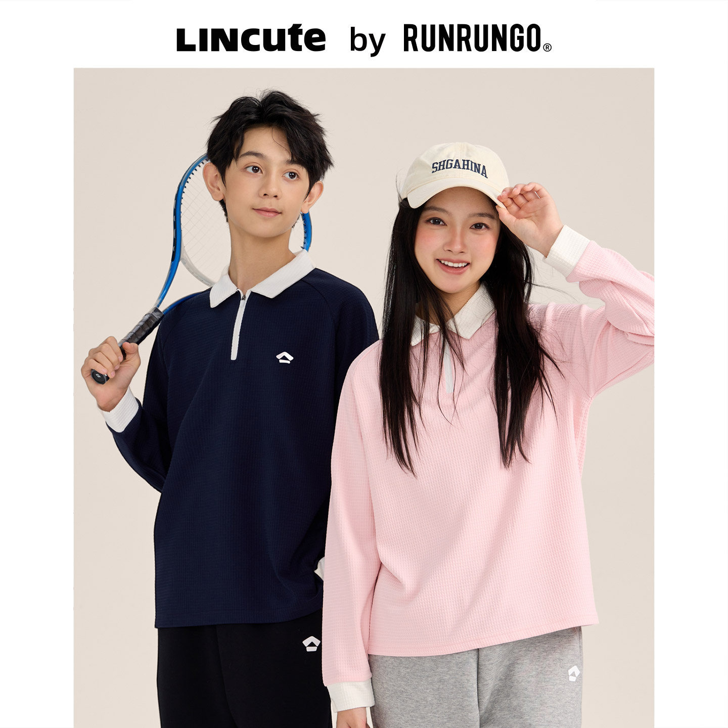 Lincute华夫格长袖复古Polo衫