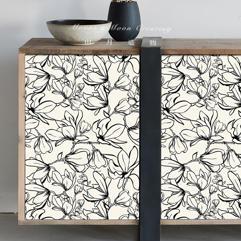 山月造物艺术墙贴纸中古房间装饰ins手绘柜子衣柜贴纸翻新贴米色,家居饰品,软装墙贴,淘宝优惠券,粉丝福利购,淘宝优惠卷