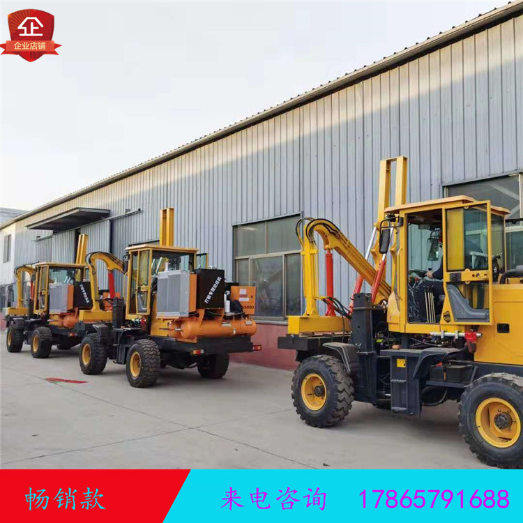 履带光伏打桩机公路波形护栏铲车底盘钻孔高速护栏打桩机