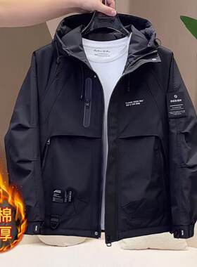 男士外套秋冬季新款棉衣流行时尚潮牌宽松连帽工装夹棉夹克冲锋衣