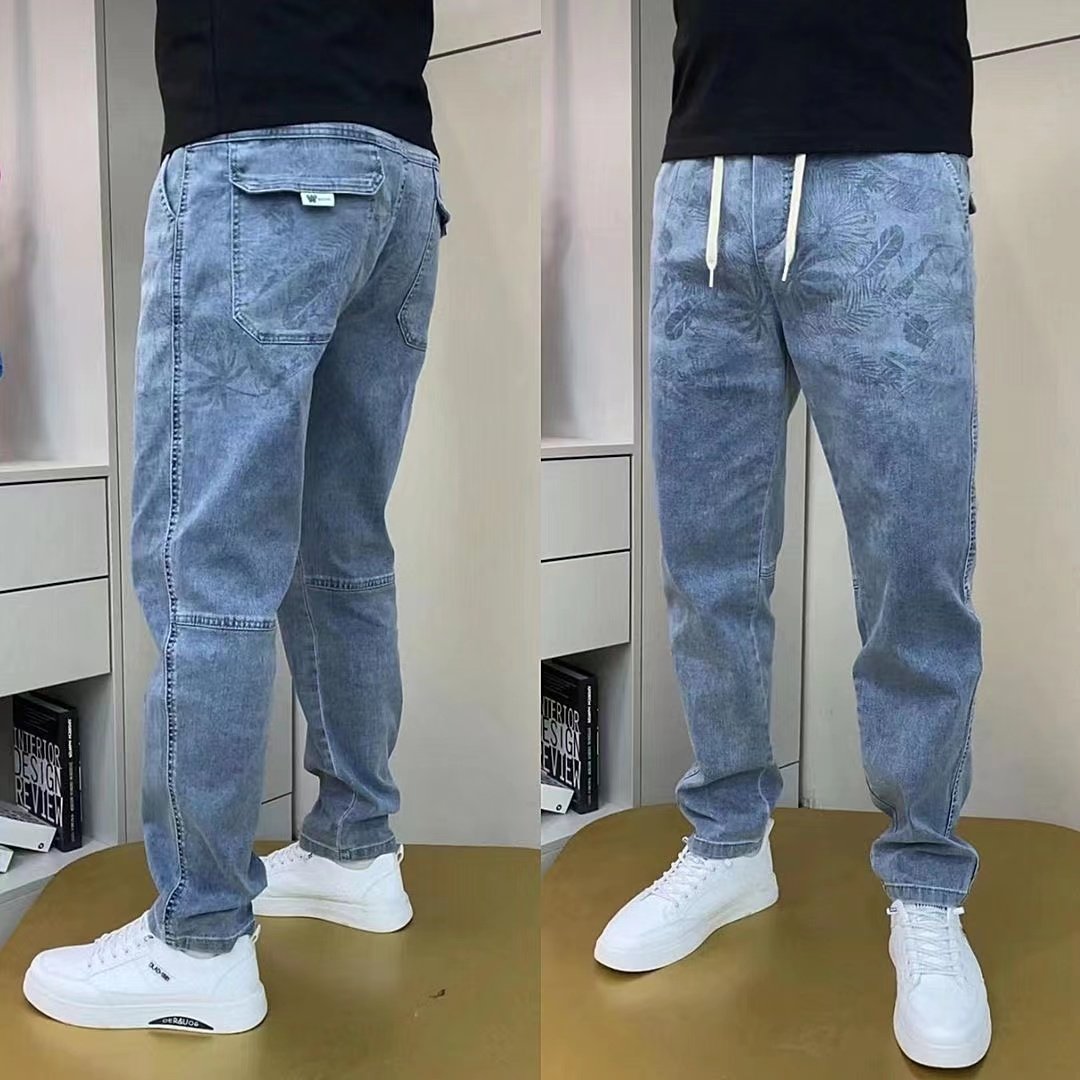 春秋季男士老爹裤哈伦裤直筒弹力水洗牛仔裤长裤宽松中年直角裤,男装,牛仔裤,淘宝优惠券,粉丝福利购,淘宝优惠卷