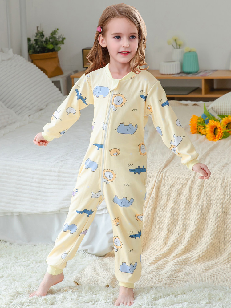 CHILDRENS ONE-PIECE PAJAMAS SPRING AND AUTUMN COTTON ANTI-KICK CHILDREN CHILDREN GIRLS BABY ANTI-COLD PAJAMAS 2022 NEW