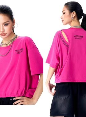 拓谷潮牌露背短袖t恤女夏新款设计感透气高腰辣妹短款上衣X51196