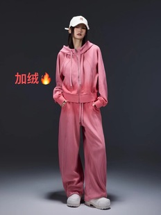 拓谷潮牌加绒连帽运动套装 D53027 女秋冬拉链卫衣外套宽松休闲长裤