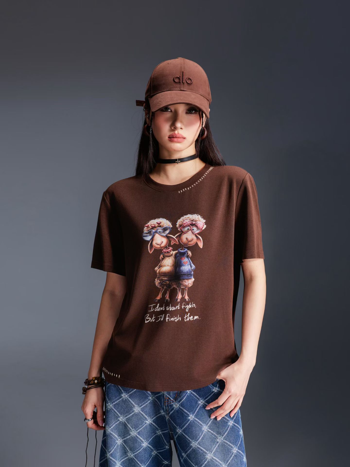 拓谷休闲短袖t恤女款美式慵懒秋季新款外穿打底圆领上衣Q62236图片