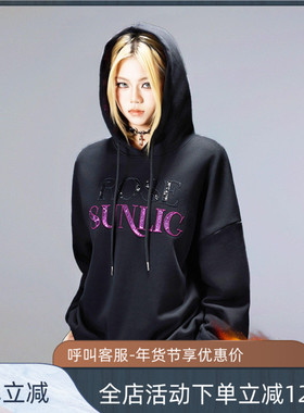 拓谷潮牌卫衣加绒加厚连帽冬新款宽松百搭刺绣字母套头上衣D52648