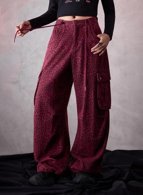 拓谷做旧工装裤休闲裤秋冬2025新款潮牌直筒豹纹阔腿长裤子Q52064