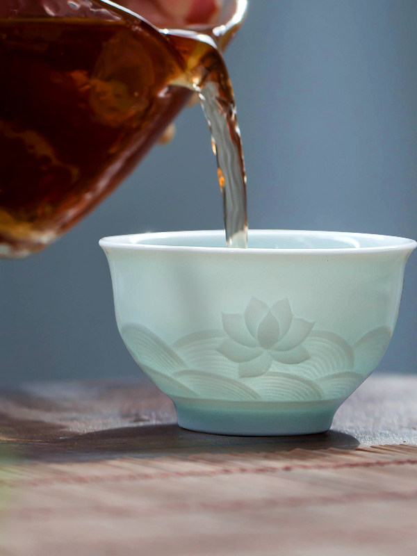 景德镇雕刻影青玉瓷主人杯单个茶杯手工陶瓷功夫茶具品茗杯大号