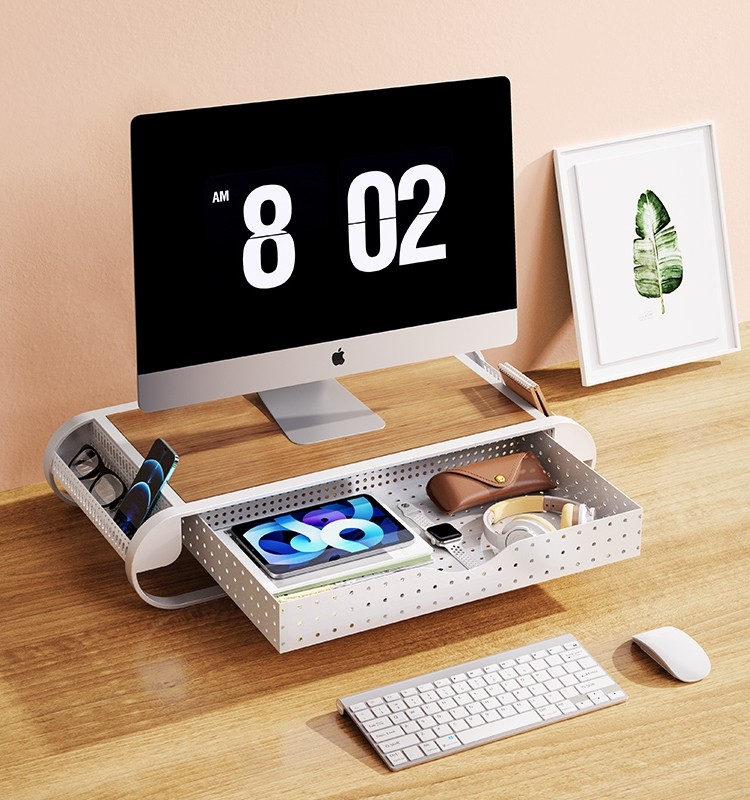 办公室小工位改造好物桌面收纳盒台面置物整理电脑增高托 托架带