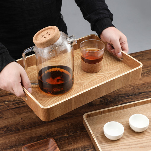 日式木质茶盘家用圆形面包盘