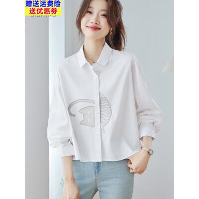 白色纯棉衬衫女宽松2025春秋新款落肩袖衬衣短款通勤百搭时尚上衣