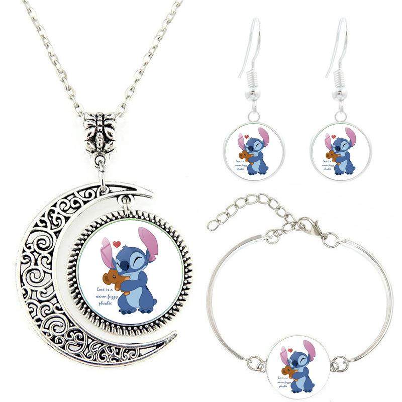 史迪奇海龟月亮吊坠项链套装女跨境欧美时尚银色手链耳环首饰套装,饰品/流行首饰/时尚饰品新,组合套装,淘宝优惠券,粉丝福利购,淘宝优惠卷