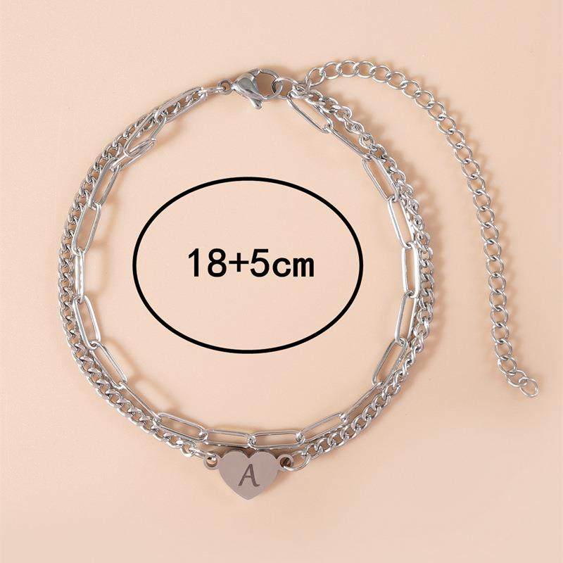 跨境饰品简约爱心2条不锈钢心形字母链式女士脚链套装脚饰