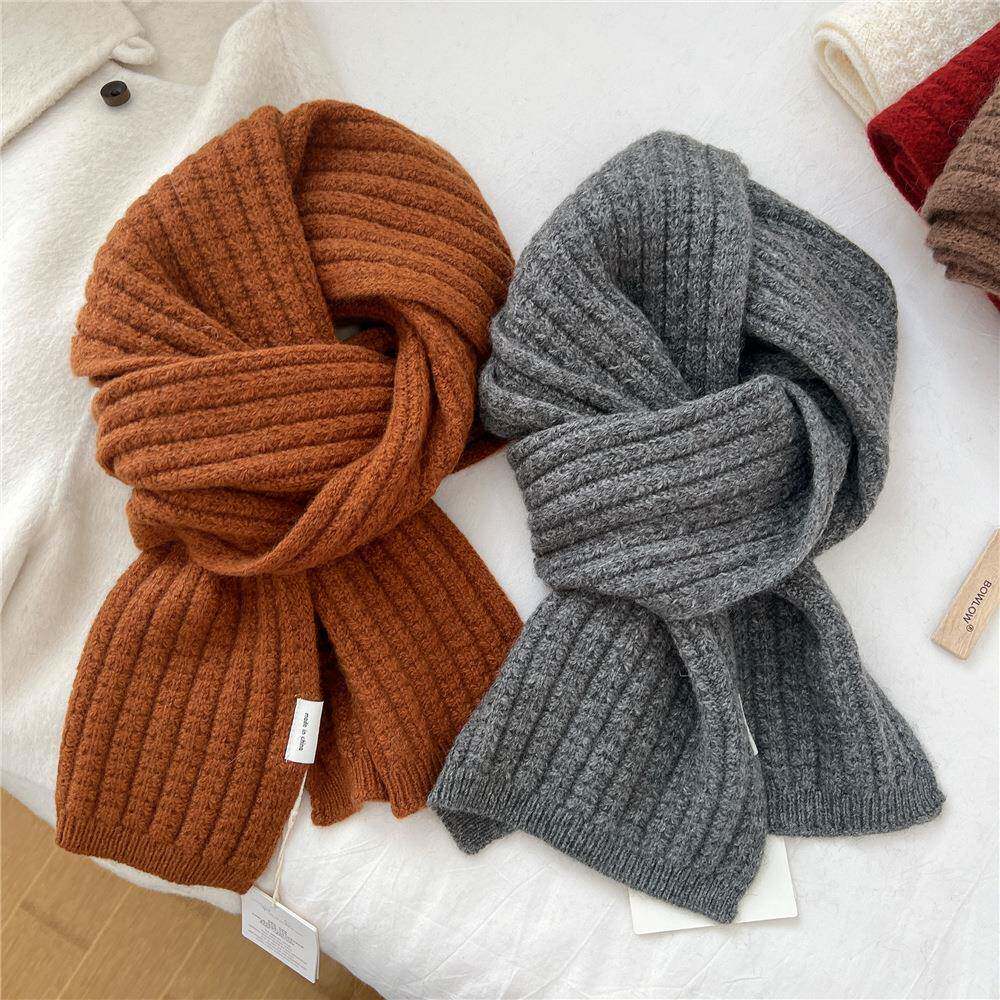 新款纯色针织羊毛围巾女冬季韩版百搭保暖学生情侣护颈冬天围脖潮