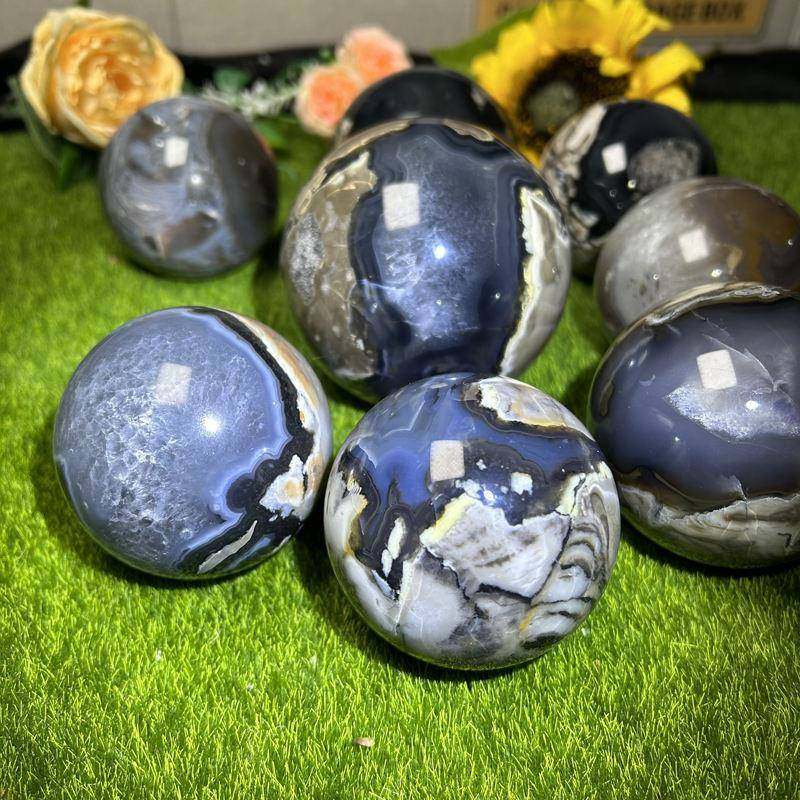跨境热销天然火山玛瑙球绿荧光石水晶球水晶原石摆件工艺品