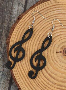 eBay跨境新款创意音乐派对音符耳环个性风长款皮革耳饰