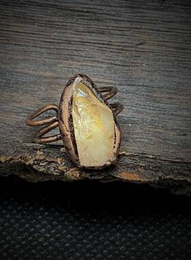 跨境复古风十二生辰石天然原石不定形开口可调节戒指女士生日礼物