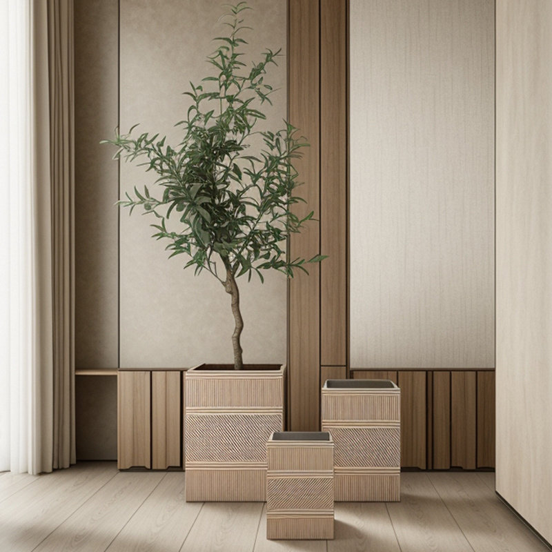 家居美陈水泥落地大花瓶现代样板间酒店软装饰品方形条纹花器摆件,家居饰品,花瓶,淘宝优惠券,粉丝福利购,淘宝优惠卷