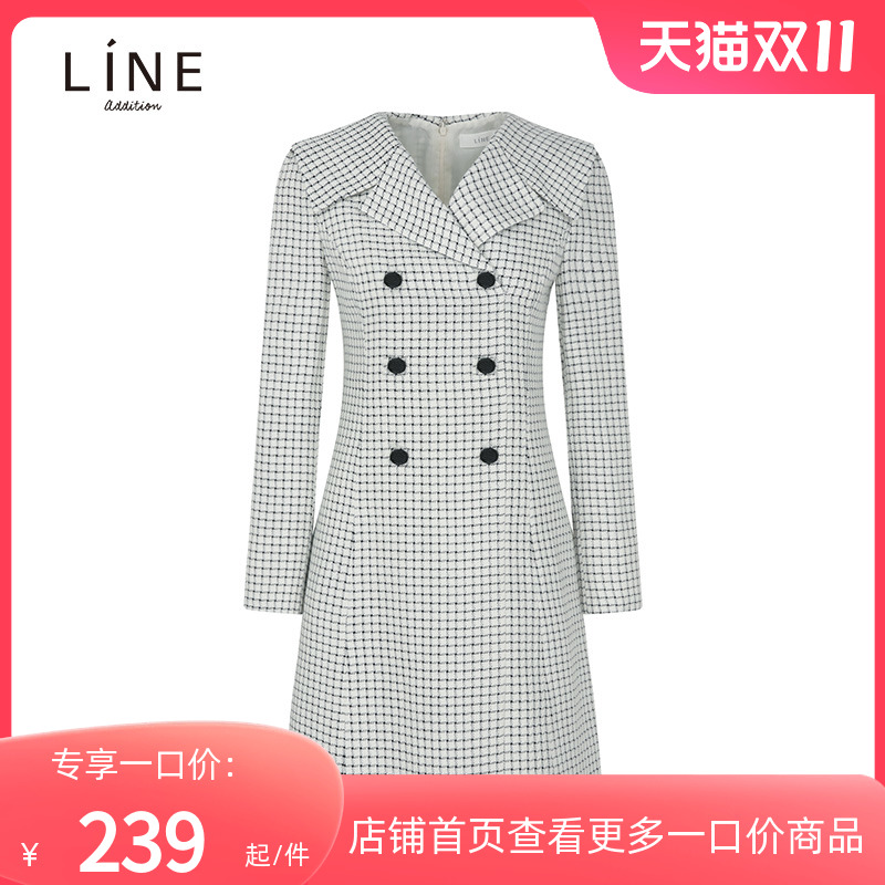 LINE女装韩国商场同款秋季新品风衣版型修身格子连衣裙NGOPLA9800