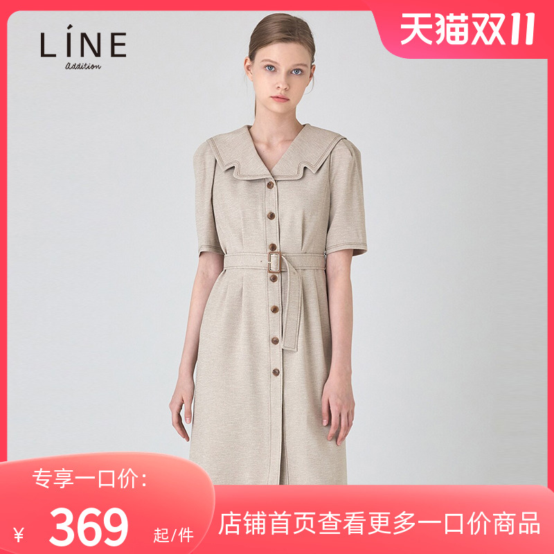 LINE韩国女装夏季新品长款显瘦气质职业OL连衣裙女短袖AWOPLE0100