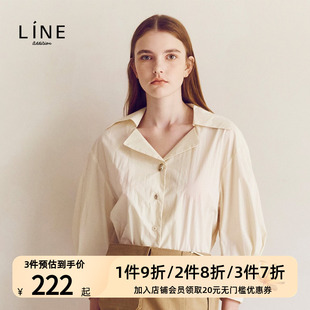 韩国商场同款 秋季 新品 AWBLLC0600 line女装 纯色V领七分袖 衬衫