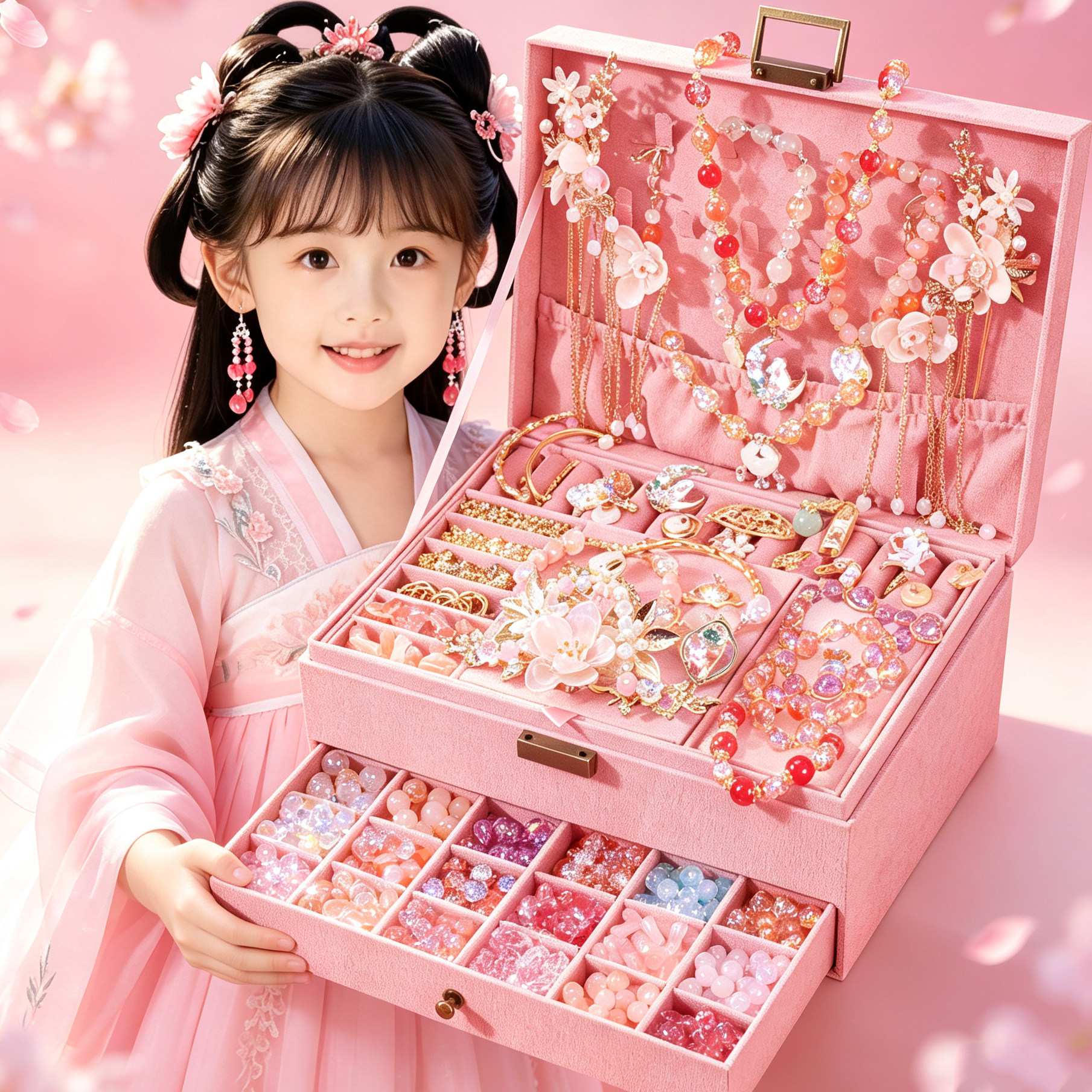 六一儿童节手链玩具女孩手串生日礼物散珠子6串珠手工diy材料礼盒